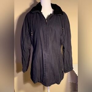 EUC Jacket: Detachable Hood, Quilted, Lightweight, Zip Up, Charcoal Color